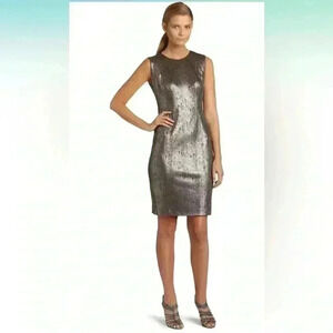 Calvin Klein Metallic Foil Snake Print Sheath Dress Women’s Size 6 Gray Silver